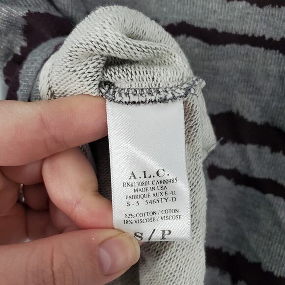 A.L.C. Grey Burgandy Jagged Stripe Cotton Crewneck Sweater S - Picture 7 of 8